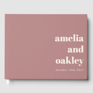 Bold Minimalist Dusty Rose Retro Custom Wedding Guest Book