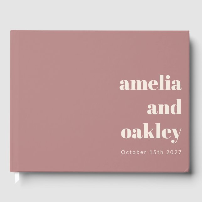 Bold Minimalist Dusty Rose Retro Custom Wedding Guest Book (Front)