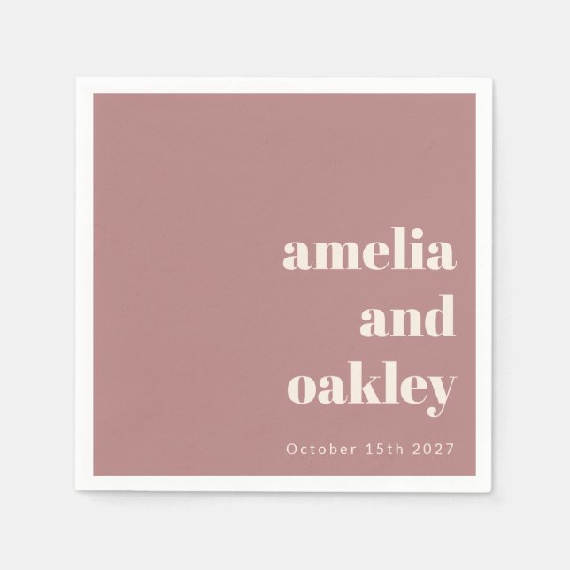 Bold Minimalist Dusty Rose Retro Custom Wedding Napkin (Front)