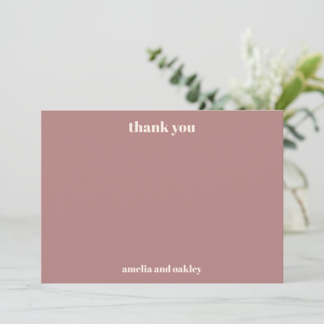 Bold Minimalist Dusty Rose Retro Custom Wedding Thank You Card (Standing Front)