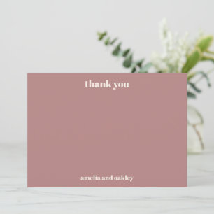 Bold Minimalist Dusty Rose Retro Custom Wedding Thank You Card