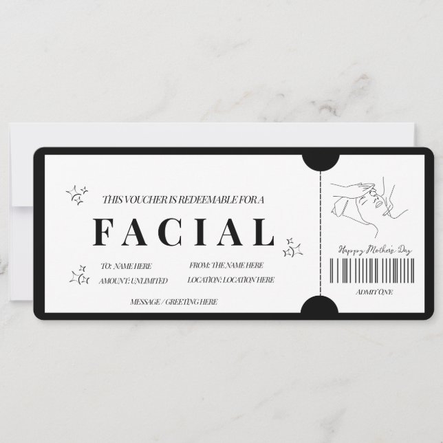 Bold Minimalist Facial  Treatment Voucher   Invitation (Front)