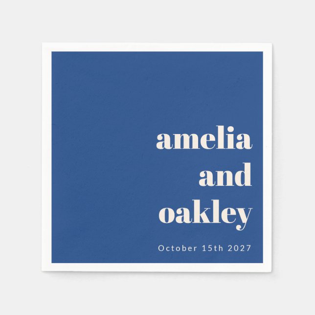 Bold Minimalist French Blue Retro Custom Wedding Napkin (Front)