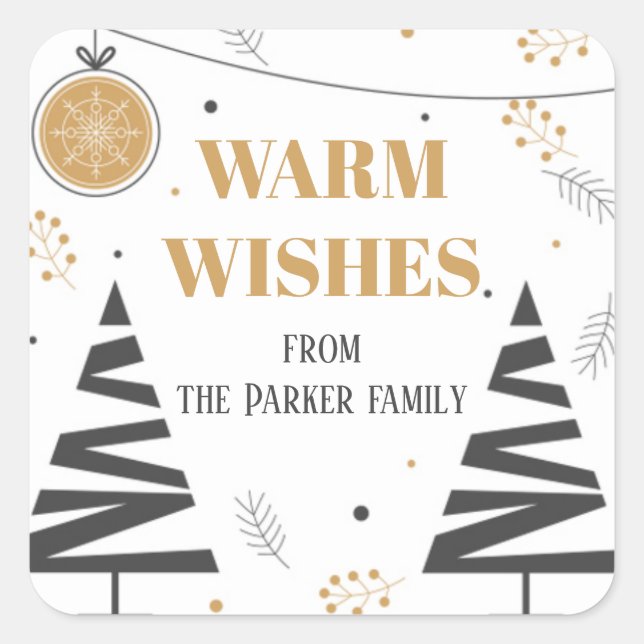 Bold minimalist gold black warm wishes christmas square sticker (Front)