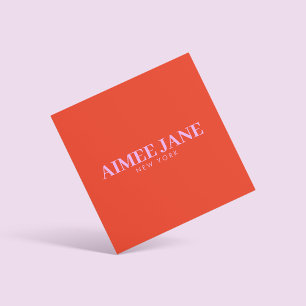 Bold Minimalist Luxury Boutique Orange/Pink Square Business Card