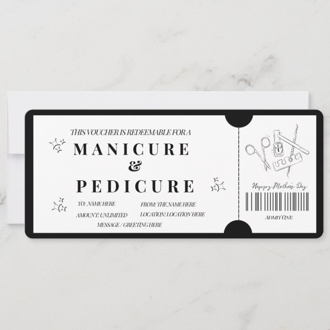 Bold Minimalist  Manicure & Pedicure Voucher   Invitation (Front)