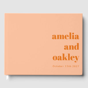 Bold Minimalist Modern Peach Orange Custom Wedding Guest Book