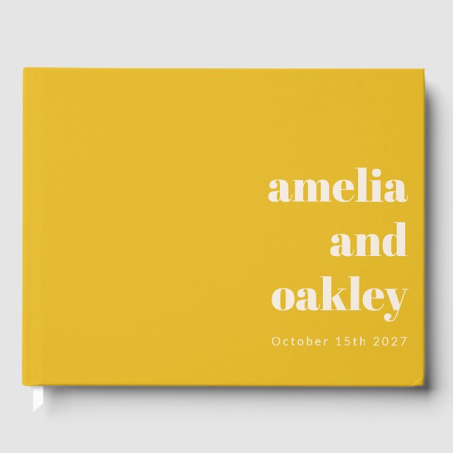 Bold Minimalist Modern Yellow Retro Custom Wedding Guest Book (Front)