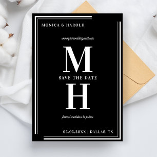 Bold Minimalist Monogram Black & White Wedding Save The Date
