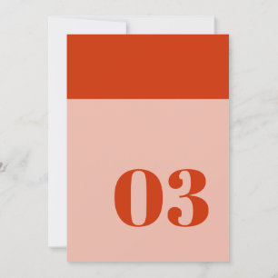 Bold Minimalist Orange Pink Wedding Table Number