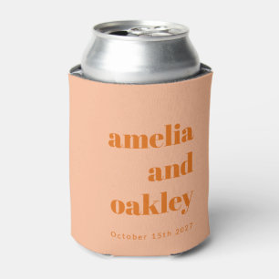 Bold Minimalist Peach Orange Retro Custom Wedding Can Cooler