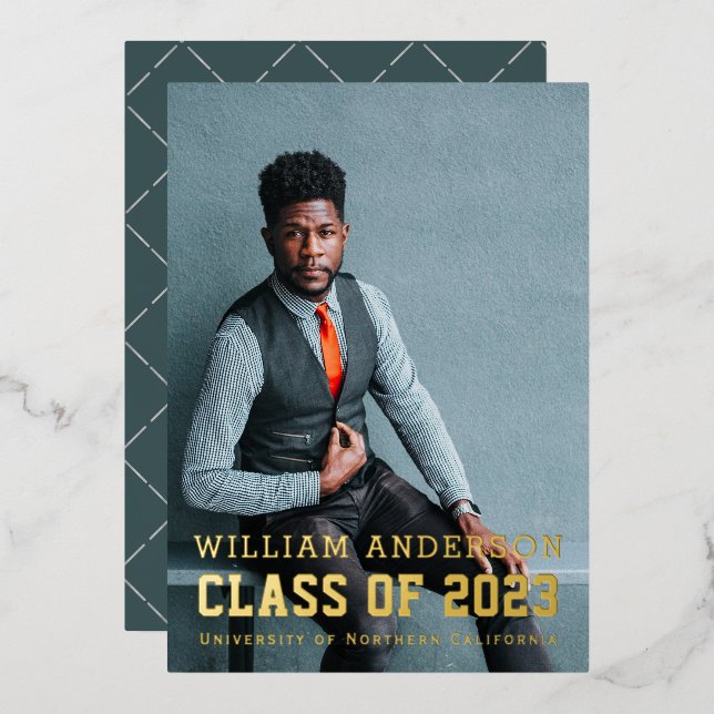 Bold Minimalist Photo Navy Blue Graduation Party (Front/Back)