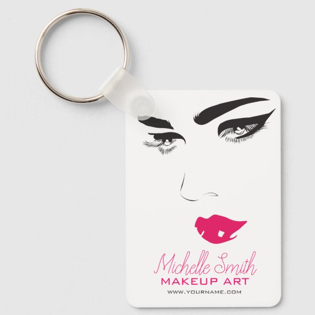Bold Minimalist Pink Black Modern Makeup Artist QR Keychain (Front)