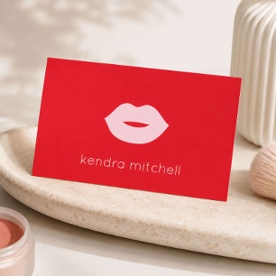 Bold Minimalist Pink Lips Logo Makeup Artist Red Business Card