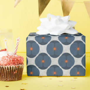 Bold Minimalist Poppy Textured Floral Blue Wrapping Paper