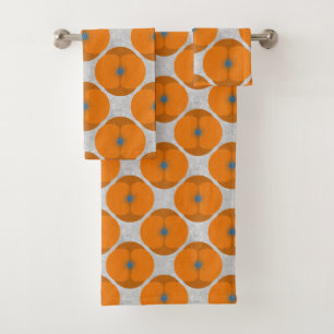 Bold Minimalist Poppy Textured Floral Orange Bath Towel Set