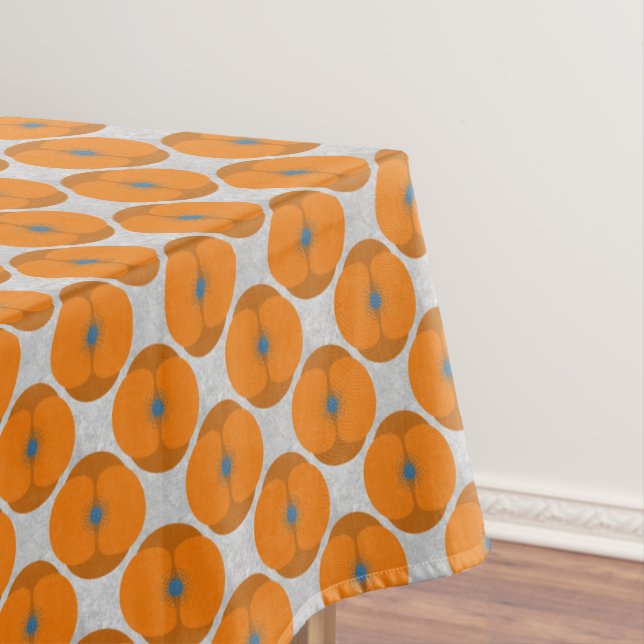 Bold Minimalist Poppy Textured Floral Orange Tablecloth (In Situ)