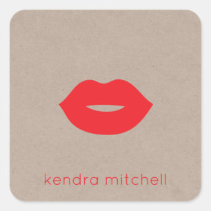 Bold Minimalist Red Lips Logo Makeup Artist Kraft Square Sticker