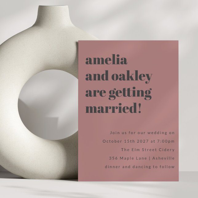 Bold Minimalist Rose Grey Retro Simple Wedding Invitation (Creator Uploaded)