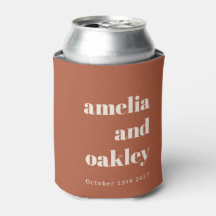 Bold Minimalist Rust Fall Retro Custom Wedding Can Cooler
