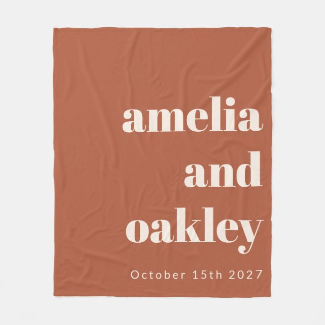 Bold Minimalist Rust Fall Retro Custom Wedding Fleece Blanket (Front)
