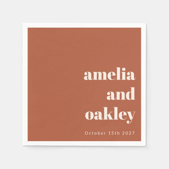 Bold Minimalist Rust Fall Retro Custom Wedding Napkin (Front)