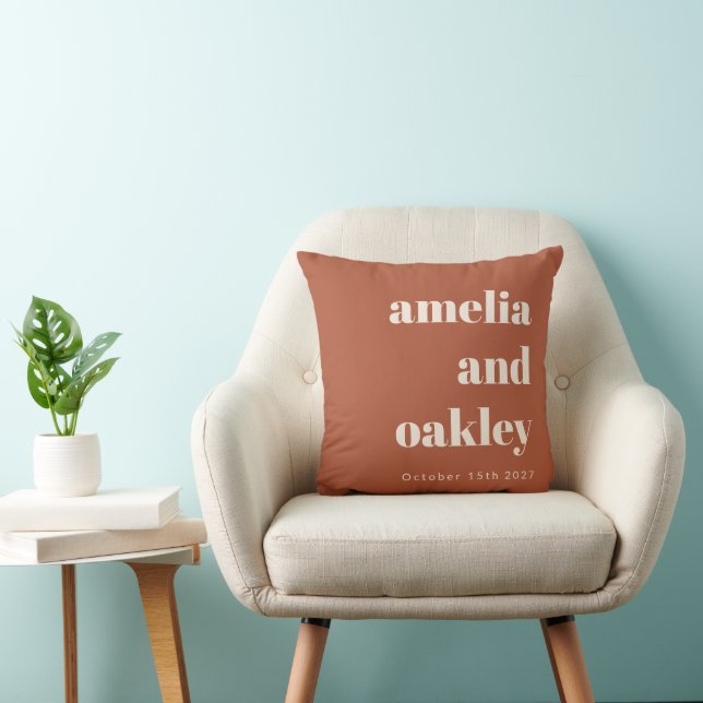 Bold Minimalist Rust Fall Retro Custom Wedding Throw Pillow (Chair)