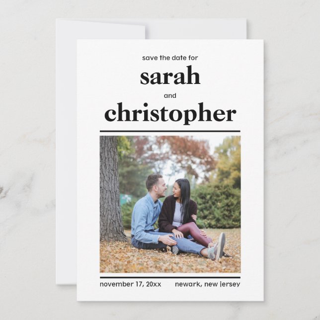 Bold Minimalist Save The Date Card (Front)
