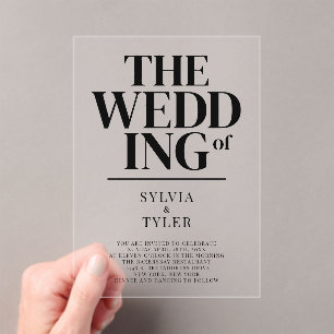 Bold Minimalist Typography Wedding Acrylic Invitations