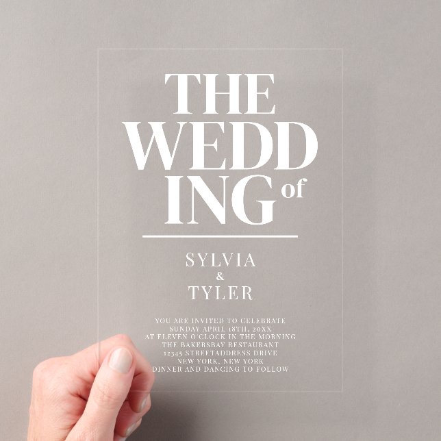Bold Minimalist Typography Wedding Acrylic Invitations (Insitu (Handheld))