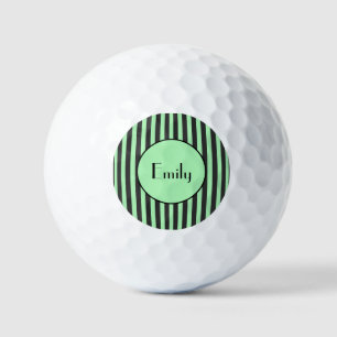 Bold Mint Green & Black Stripe Personalized  Golf Balls