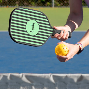 Bold Mint Green & Black Stripe Personalized Pickleball Paddle