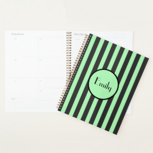 Bold Mint Green & Black Stripe Personalized Planner