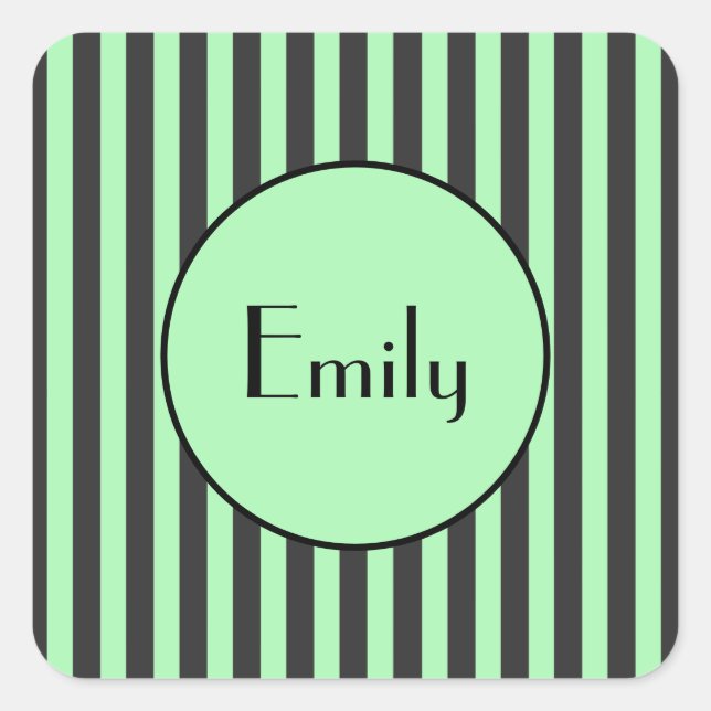 Bold Mint Green & Black Stripe Personalized   Square Sticker (Front)