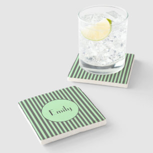 Bold Mint Green & Black Stripe Personalized  Stone Coaster