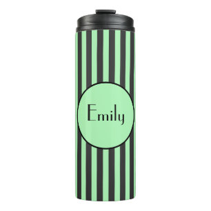 Bold Mint Green & Black Stripe Personalized Thermal Tumbler