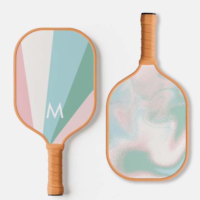 Bold Mint Pink Sorbet Monogram Modern Personalized Pickleball Paddle (personalized pickleball paddle monogram bold mint green mauve purple pink custom sports gift for her)