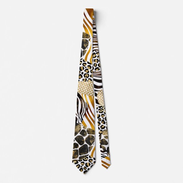 Bold Mixed Animal Prints with Gold Accents Tie (Front)