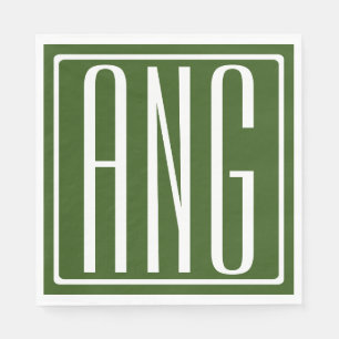 Bold Modern 3 Initials Monogram   Forest Green Napkin