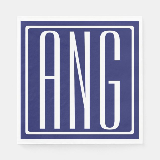 Bold Modern 3 Initials Monogram | Navy Blue Napkin (Front)