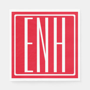 Bold Modern 3 Initials Monogram Red (or diy) Napkin