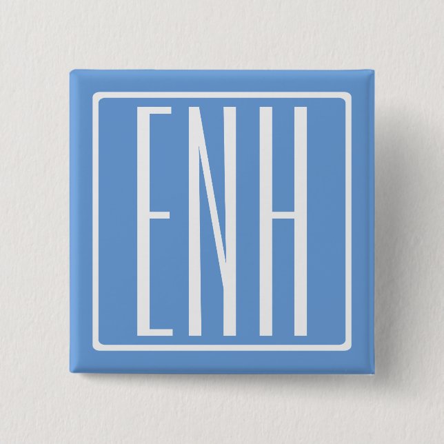 Bold Modern 3 Initials Monogram | Soft Blue 2 Inch Square Button (Front)