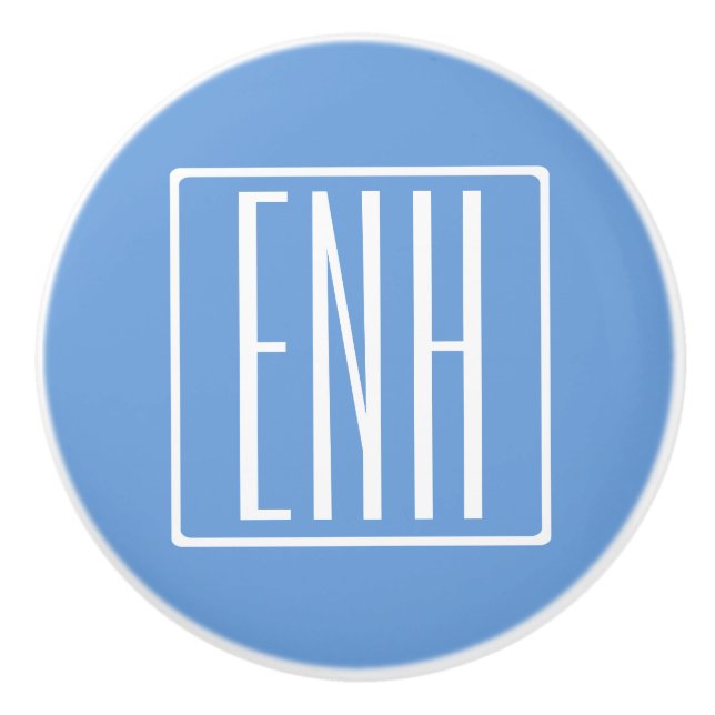 Bold Modern 3 Initials Monogram | Soft Blue Ceramic Knob (Front)