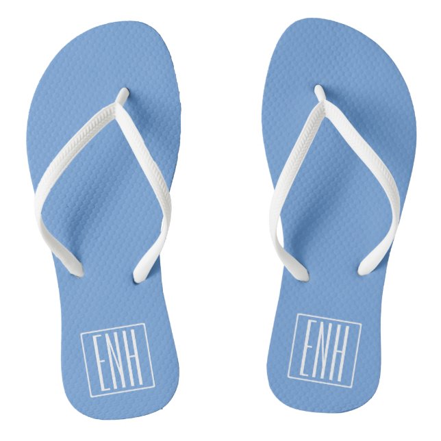 Bold Modern 3 Initials Monogram | Soft Blue Flip Flops (Footbed)