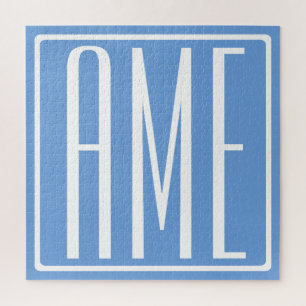 Bold Modern 3 Initials Monogram Soft Blue Jigsaw Puzzle