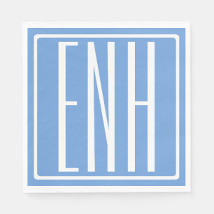 Bold Modern 3 Initials Monogram   Soft Blue Napkin