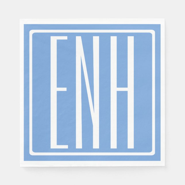 Bold Modern 3 Initials Monogram | Soft Blue Napkin (Front)