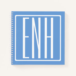 Bold Modern 3 Initials Monogram Soft Blue Notebook