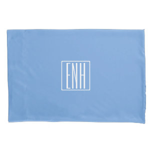 Bold Modern 3 Initials Monogram Soft Blue Pillowcase
