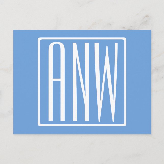 Bold Modern 3 Initials Monogram | Soft Blue Postcard (Front)